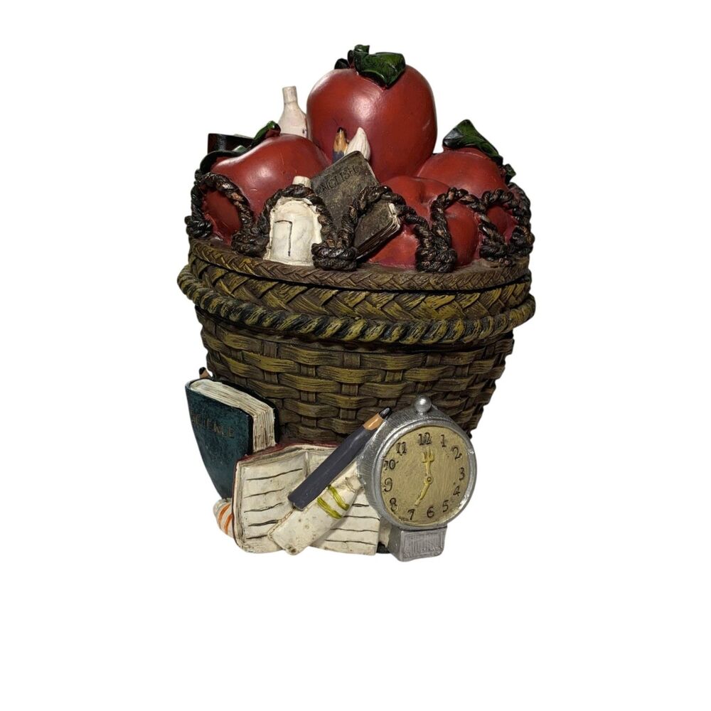 Vintage 2002 Orions Schoolhouse Apple Basket Trinket Box Candy Jar Decor Fall